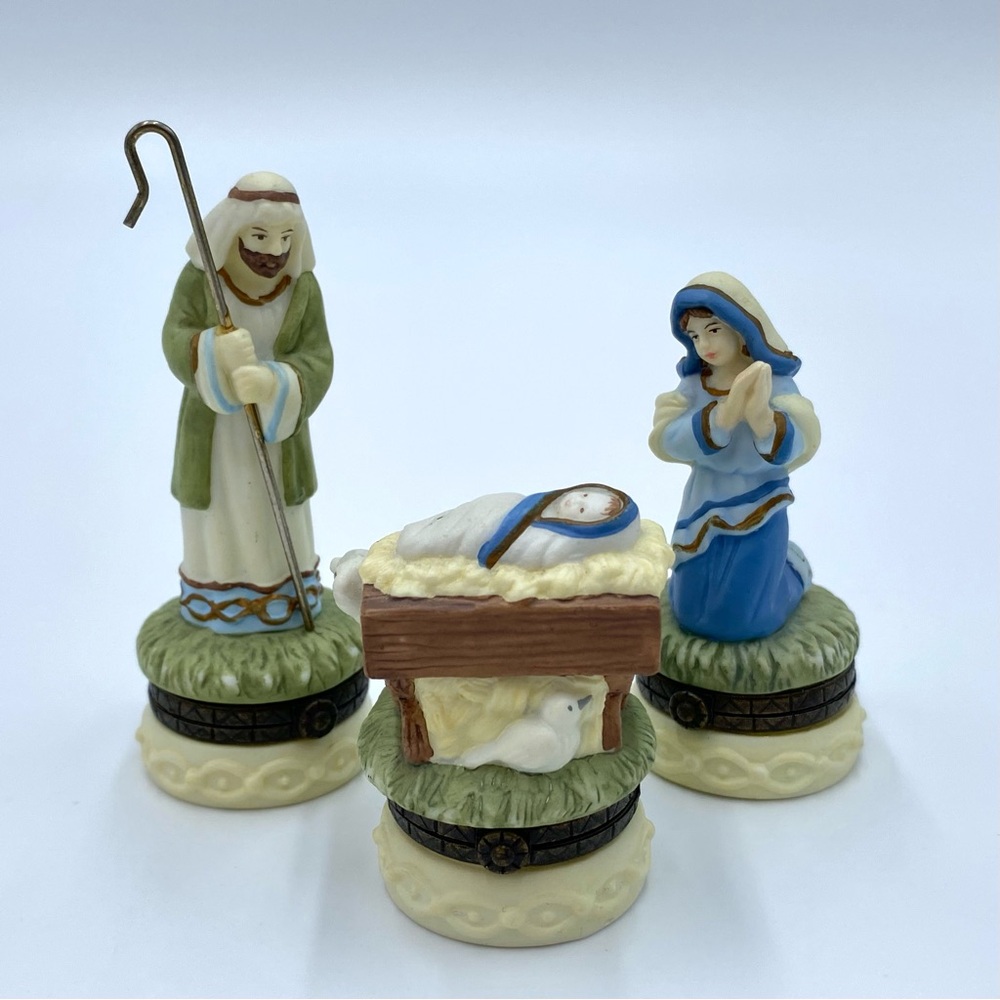 Set of 3 Midwest Of Cannon Falls Baby Jesus Nativity Scene Hinged Trinket Boxes